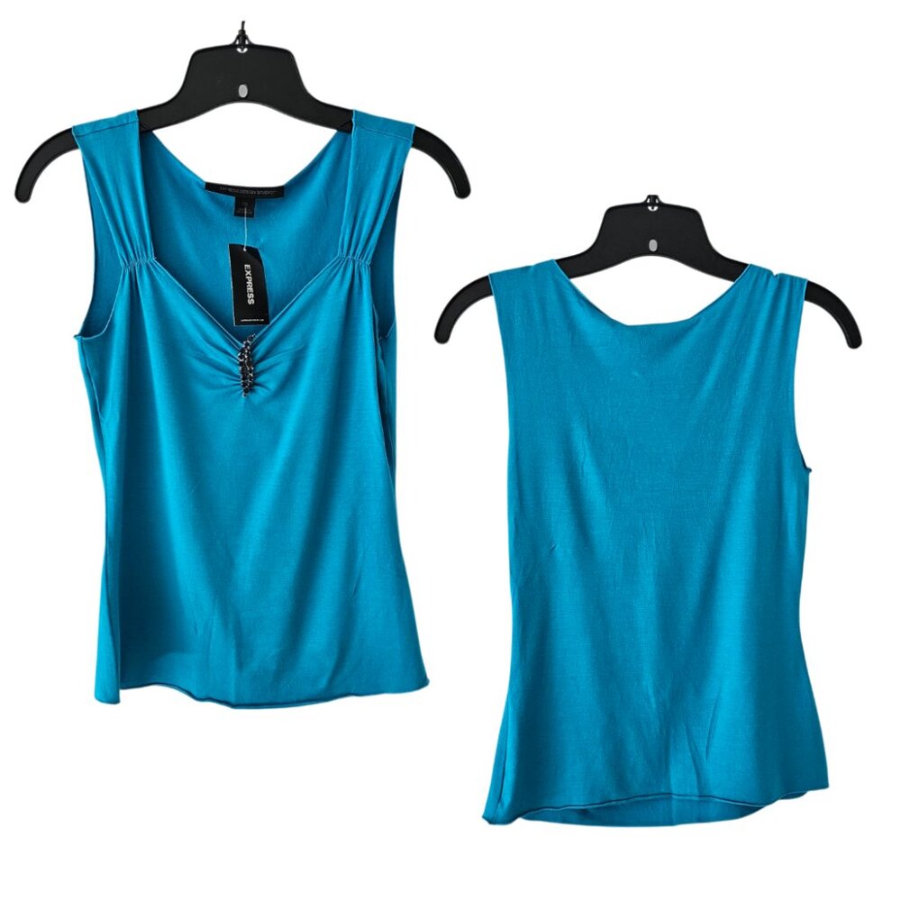 Express Vintage Sleeveless Top with Embellished Brooch | NWT | XS | Turquoise - Picture 2 of 10